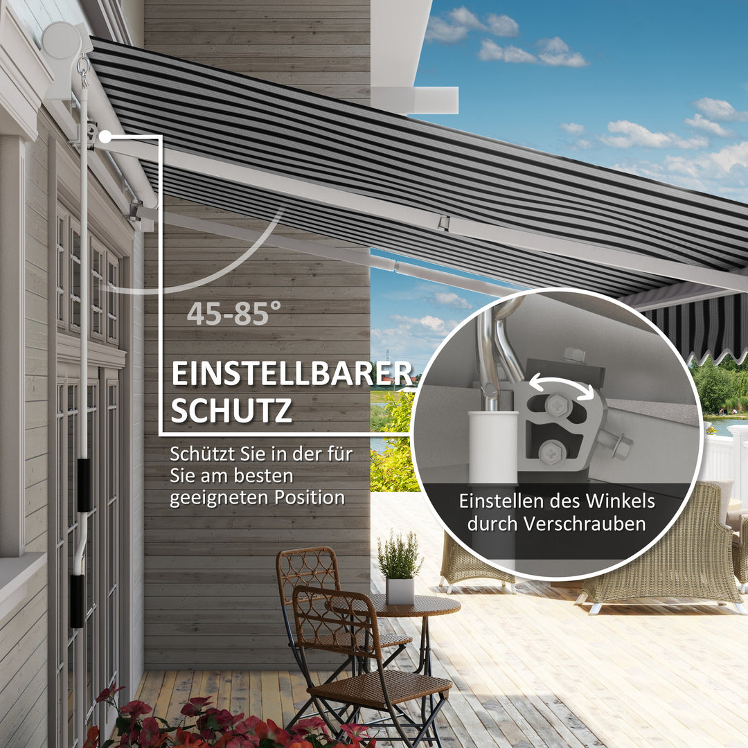 Markise, solafskærmning, udtrækkelig, med håndsving, metalramme, polyester, blå+hvid, 3,95 x 2,45 x 3,50 m