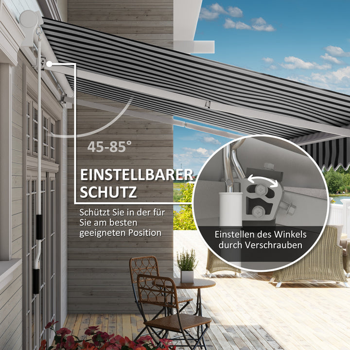 Markise, solafskærmning, udtrækkelig, med håndsving, metalramme, polyester, blå+hvid, 3,95 x 2,45 x 3,50 m