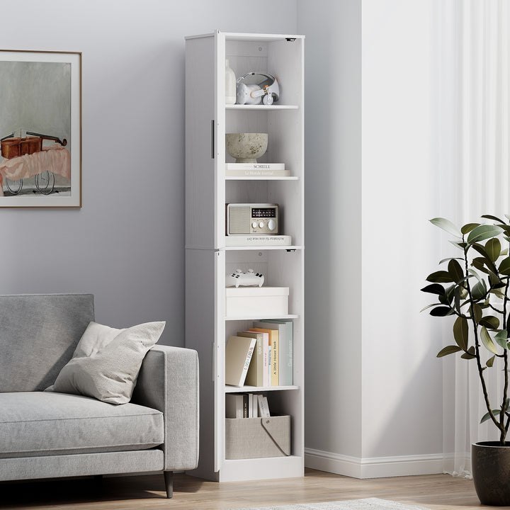 Højt badeværelsesskab med 2 døre, 4 justerbare hylder, spånplade, 180 cm, hvid