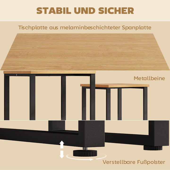 Sofabordsæt med 2, stuebord med metalstel til stuen, naturlig finish