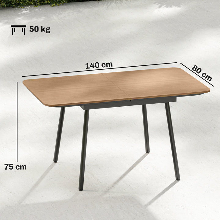 Havebord 140 x 80 cm til 6 personer, rustbestandigt udendørs spisebord med WPC-bordplade, justerbare fødder, teak