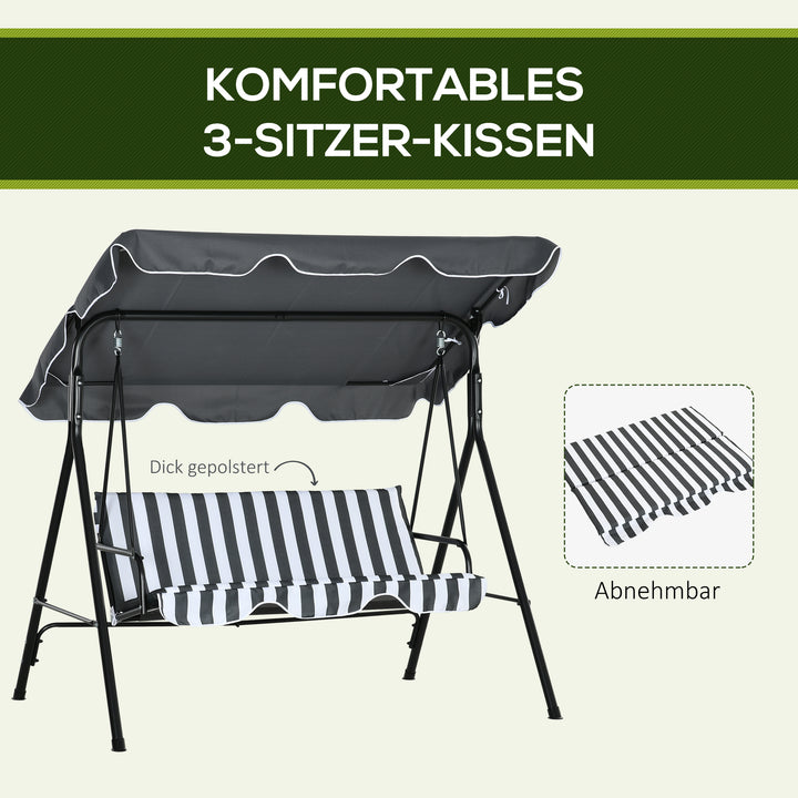 Hollywood gynge, havegynge, 3-personers gyngebænk med tag, stål, 172 x 110 x 153 cm, grå+hvid