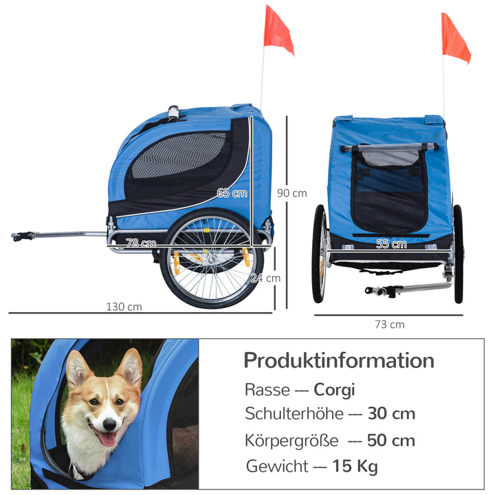 Cykeltrailer op til 20 kg, universalkobling, sikkerhedsanker, reflektor, stål, blå+sort