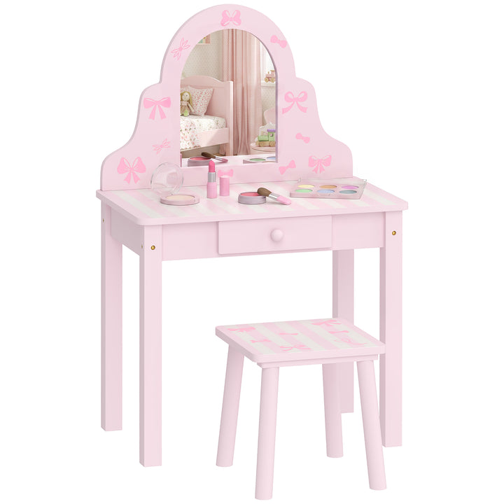 Børne 2-i-1 toiletbordsæt med skammel til piger i alderen 3-6 år, pink