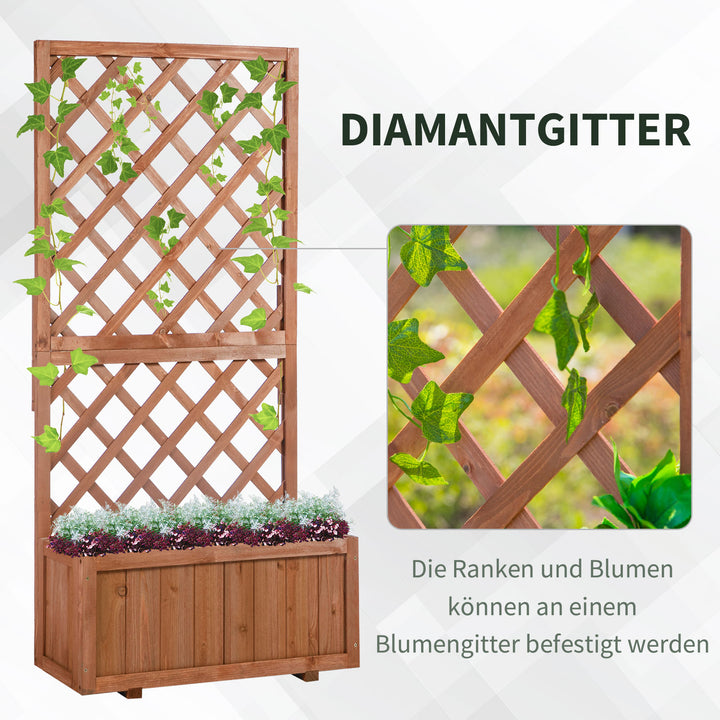 Hævet plantekasse med espalier, espalierplantekasse, træblomsterkasse, 72,5x31,5x149,5 cm til have, altan, terrasse, blomsterpotte til klatreplanter, blomster, orange
