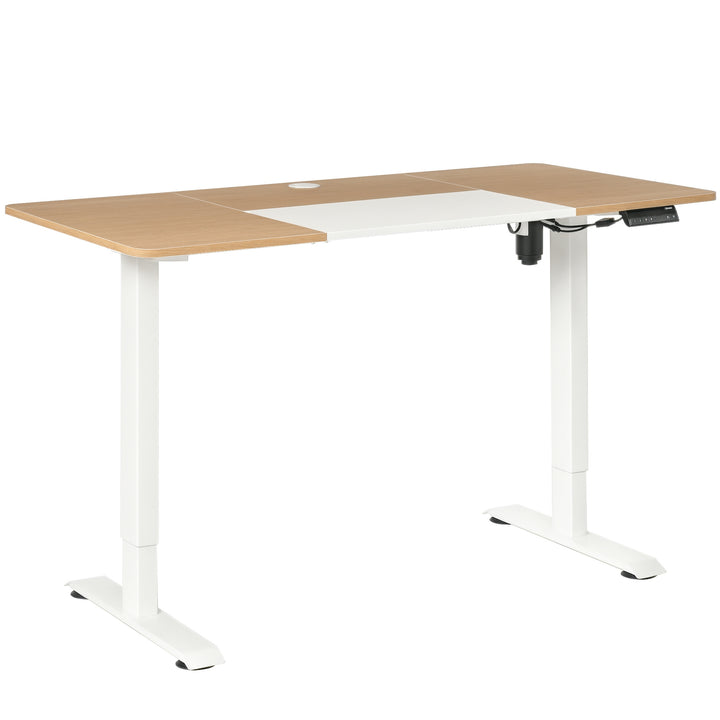 Højdejusterbart skrivebord elektrisk 140 x 70 cm computerbord med 4 hukommelseskontroller, 4-delt bordplade, sit-stee-bord med antikollision, overophedningsbeskyttelse hvid
