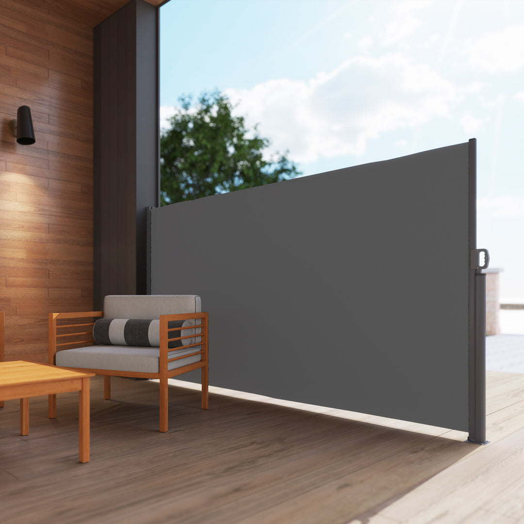 Sidemarkise, udtrækkelig, uigennemsigtig privatlivsskærm med vægbeslag, belægning, 300x180 cm, mørkegrå