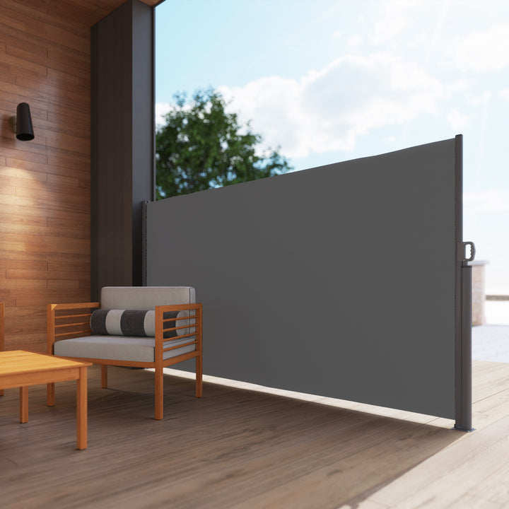 Sidemarkise, udtrækkelig, uigennemsigtig privatlivsskærm med vægbeslag, belægning, 300x180 cm, mørkegrå