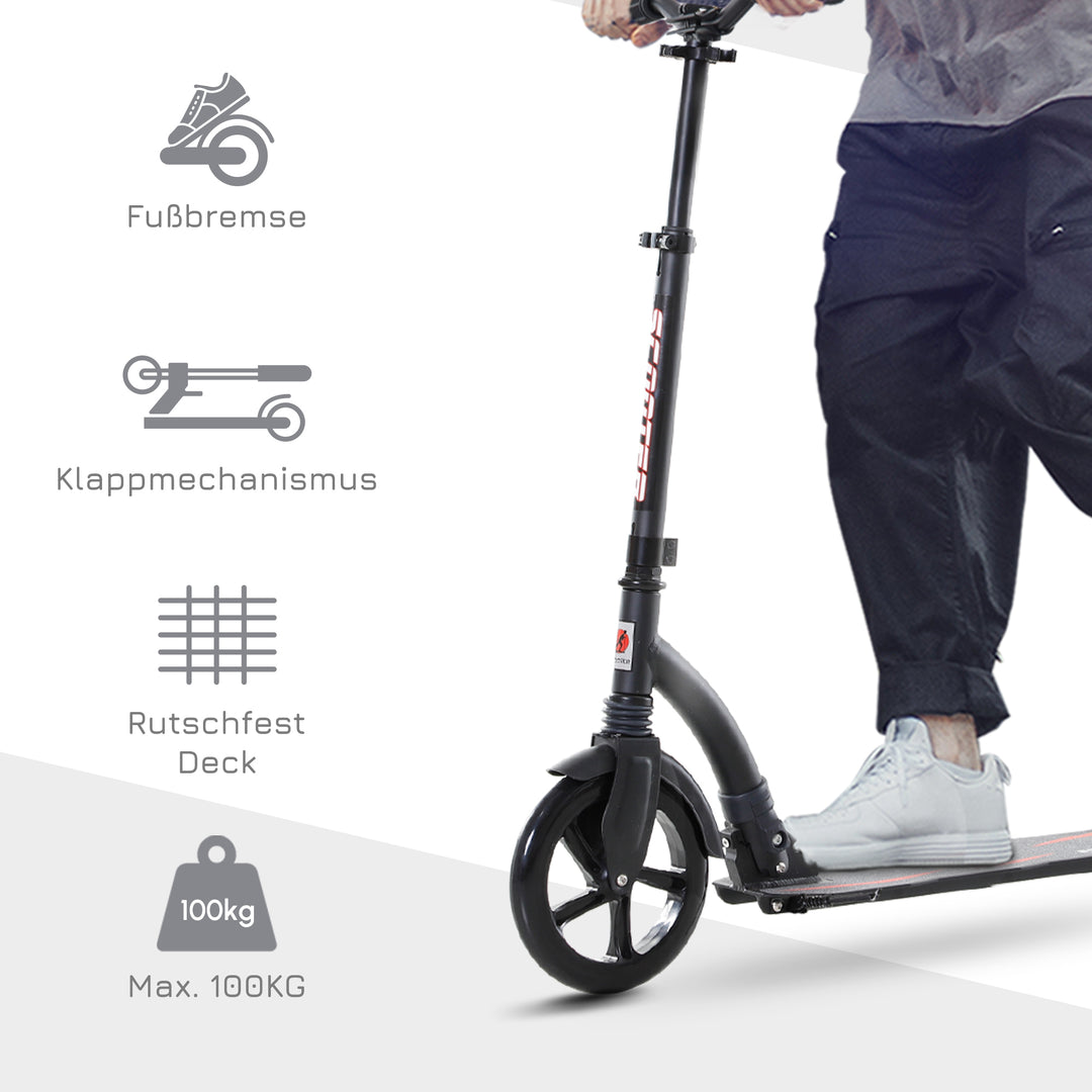 Foldbart løbehjul, sparkscooter, foldbar, med støddæmpere, fra 14 år, sort