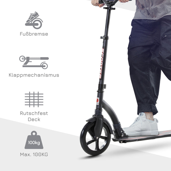 Foldbart løbehjul, sparkscooter, foldbar, med støddæmpere, fra 14 år, sort