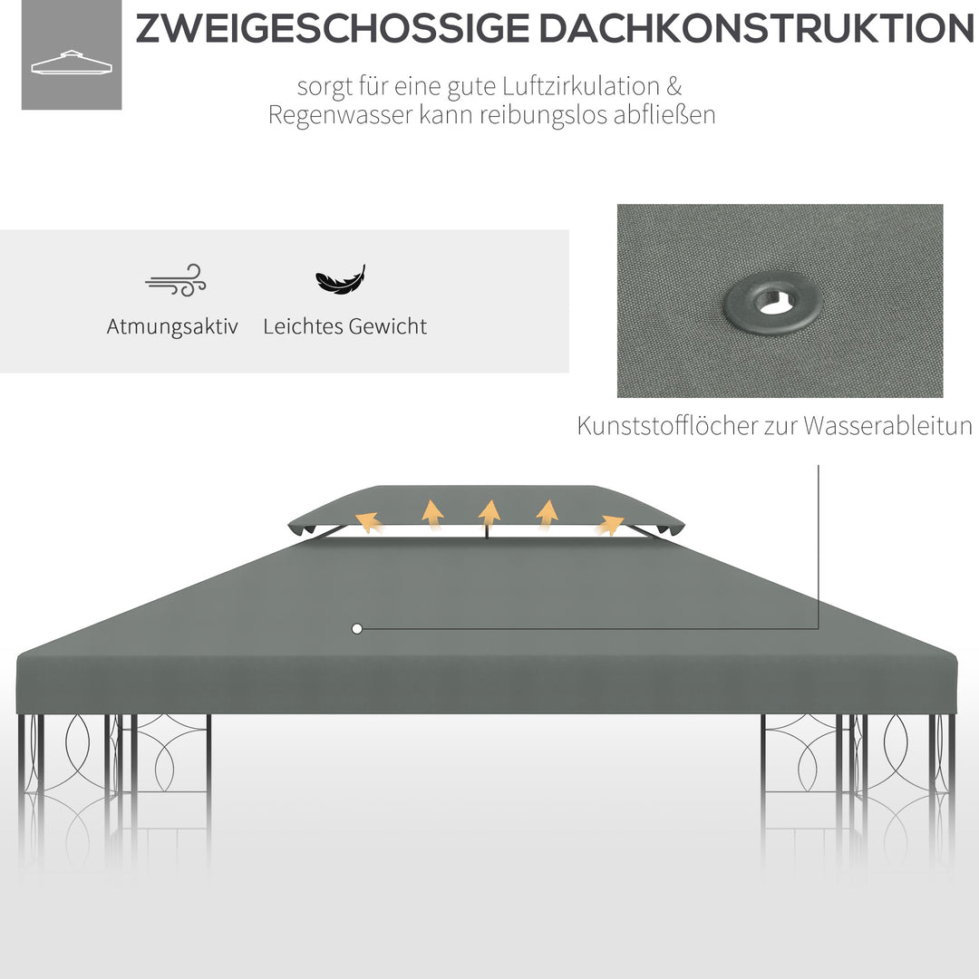 Udskiftningstag til 3x4m metalpavillon, vandafvisende pavillontag til havepavillon, festtelt, havetelt, polyester, mørkegrå