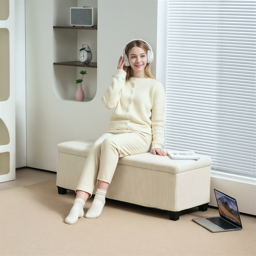 Opbevaringsbænk, corduroy design, stålstel, beige