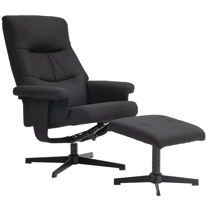 Hvilestol med fodskammel, drejefunktion, vippefunktion, fløjlslook, op til 150 kg, sort