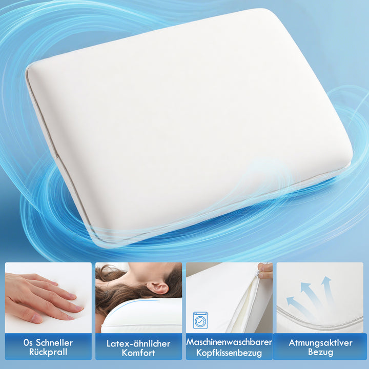 Memory foam pude, nakkestøttepude med aftageligt betræk, ergonomisk 60 x 40 cm, cremehvid