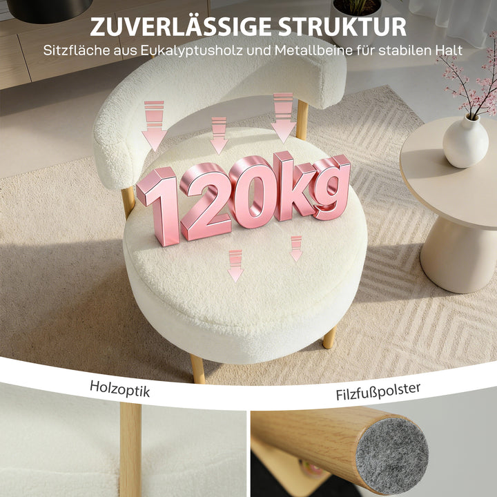 Lænestol, loungestol, lænestol med sherpa fleece, metalben i trælook, polstret lænestol, 67 x 67 x 71 cm, cremehvid