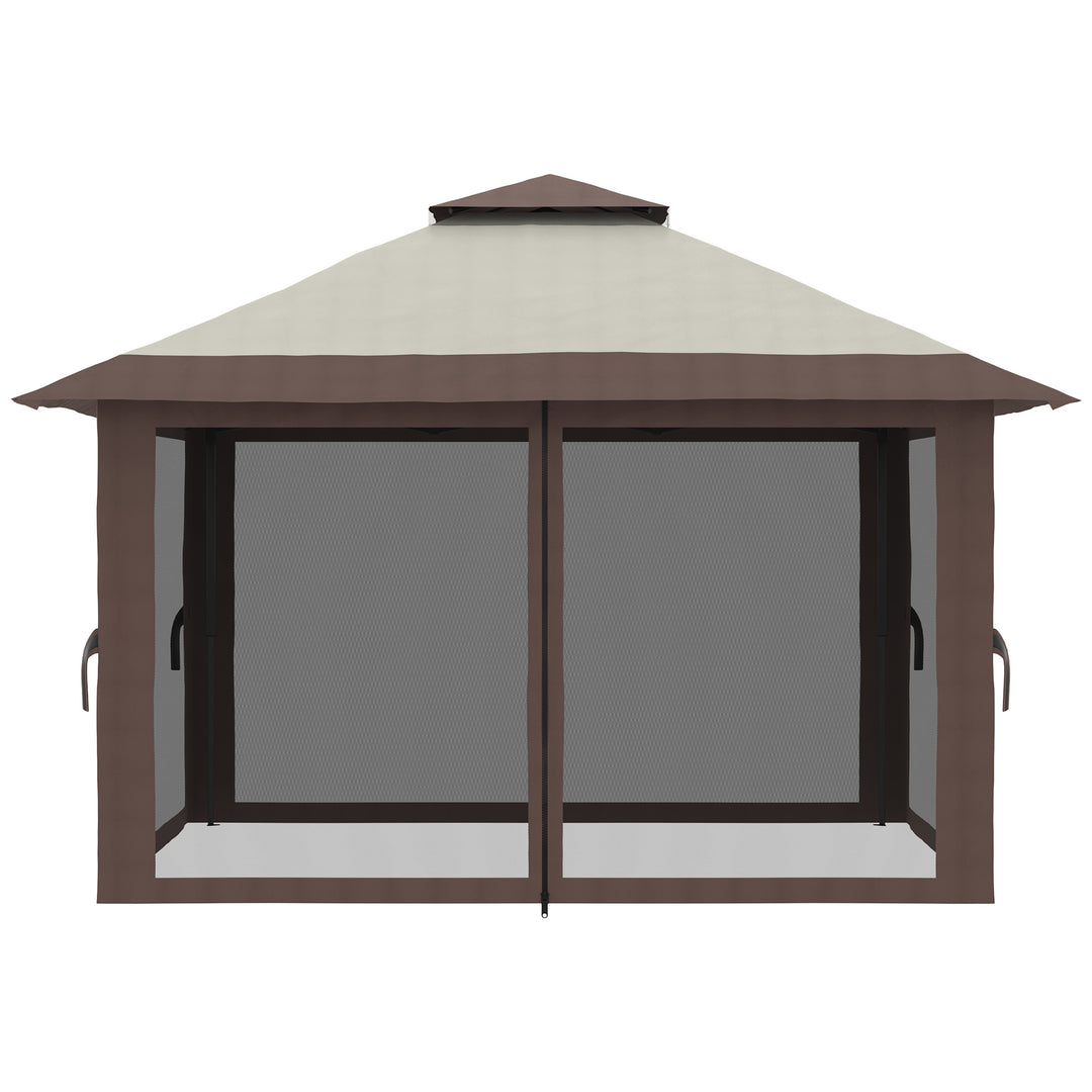 Foldbar pavillon, højdejusterbar, 4 netvægge, ventileret tag, bæretaske, hurtig montering, 4 x 4 x 3 m, beige