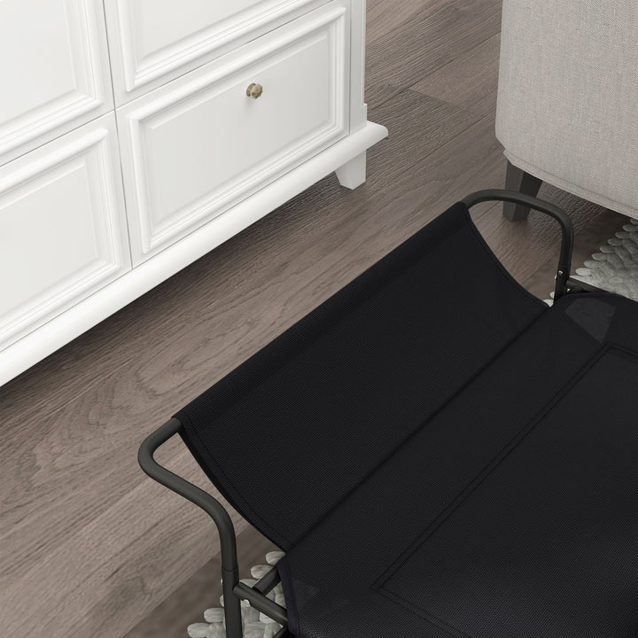 Høj hundeseng med netbetræk og stålramme, 29 x 91 x 69 cm, sort