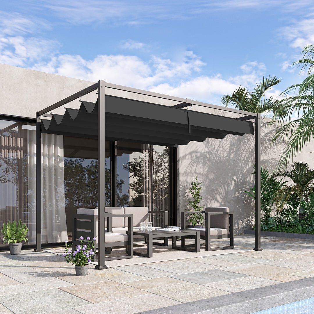 Pergola ca. 3x2m Havepavillon Terrassetag Metal Fritstående Havepavillon med Justerbart Tag, UV-beskyttelse, Solskærm til Terrasse og Have, Sort+Grå