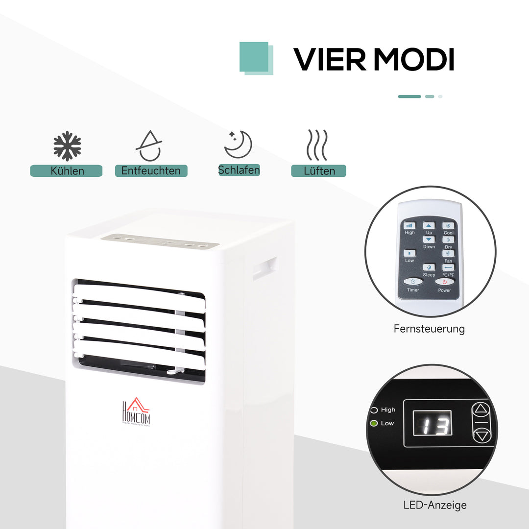 Bærbart klimaanlæg, 7000 BTU 3-i-1 enhed - køling, affugtning og ventilation - affugter, ventilator, med fjernbetjening, 24-timers timer, 2 hastighedsindstillinger, til 10-26 m², hvid