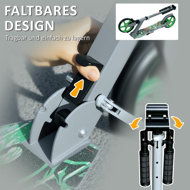 Løbehjul, højdejusterbar, baghjulsbremse, foldbar, 100 kg lasteevne, grøn