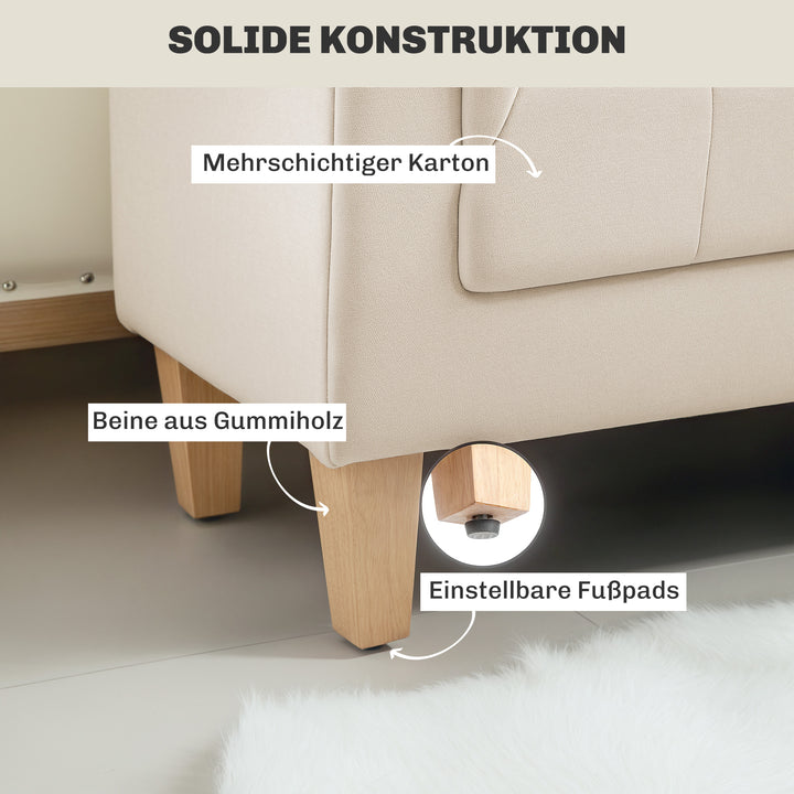 Polstret bænk, vintage design, 2 hynder, chenillebetræk, 115 x 44 x 58 cm, beige