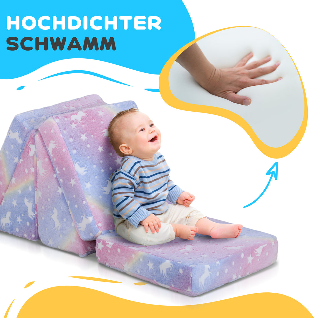 5-Delt modulært børnesofasæt med trappe og madras, pony- og stjernemønster, selvlysende, lyserød