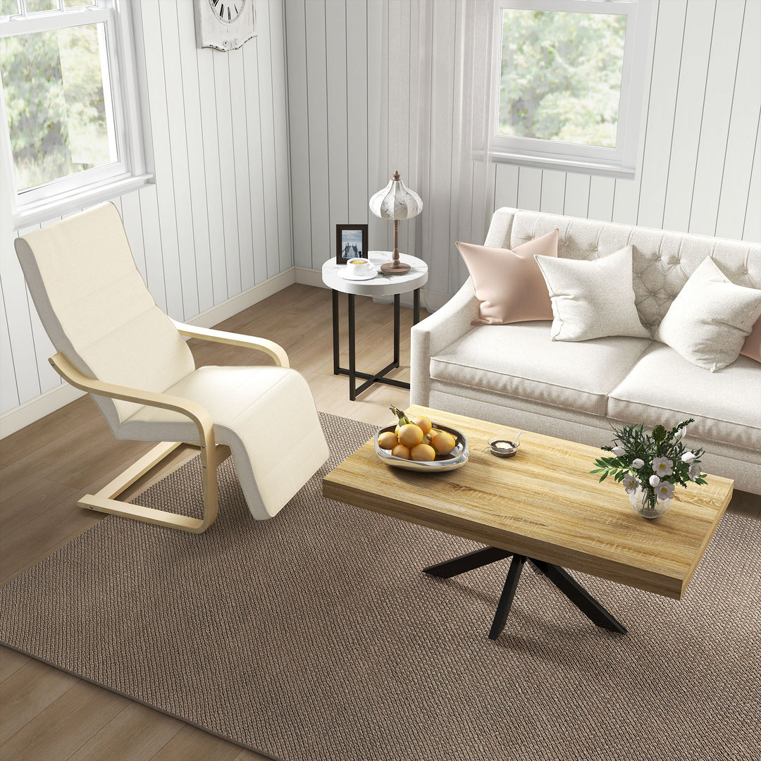 Liggestol med hynde, 5-niveau fodstøtte, birketræ, op til 120 kg, 66,5 x 94 x 100 cm, cremehvid