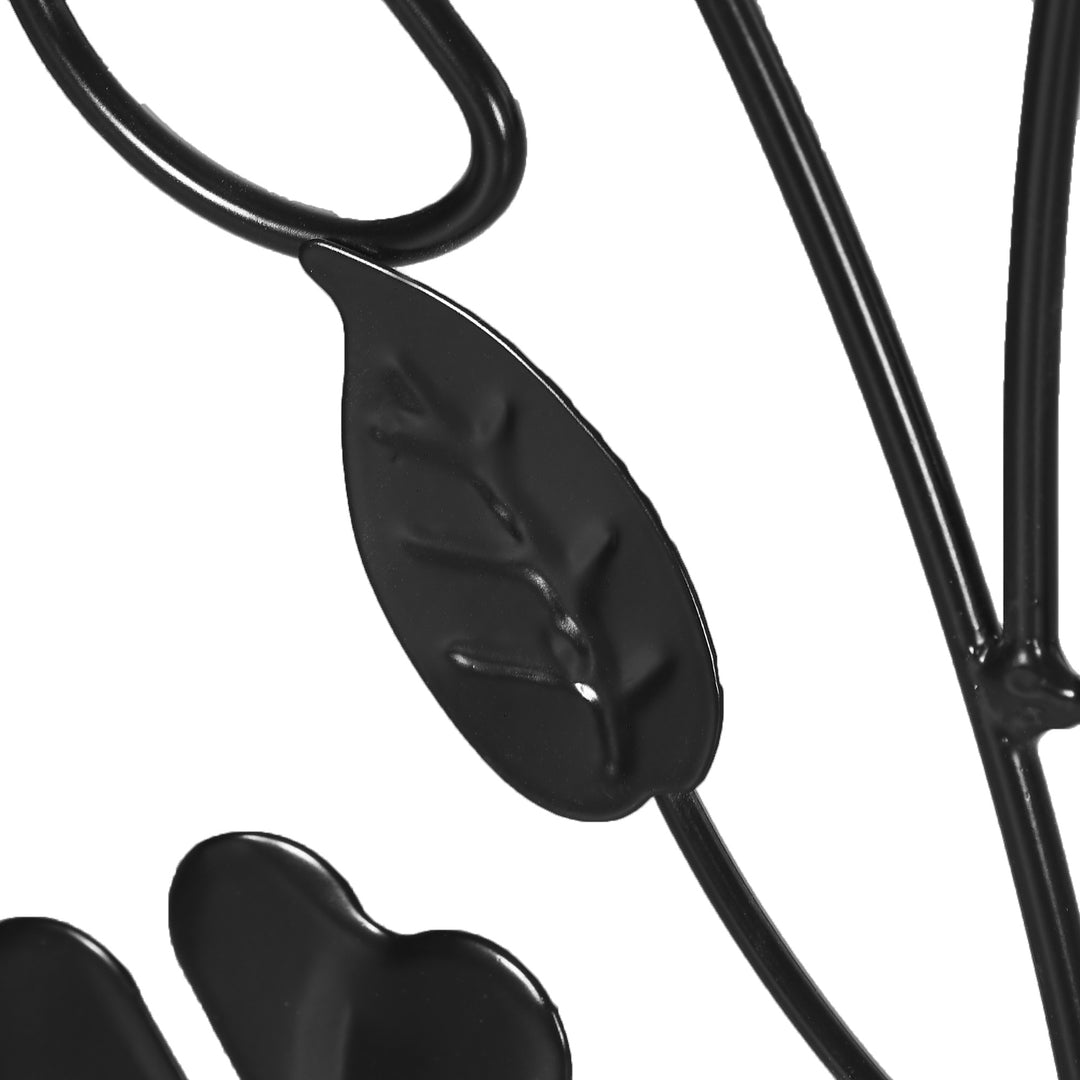 Sæt med 2 metalespalierer med fugle- og kløverdekoration til have og terrasse, sort, 38 x 98 cm