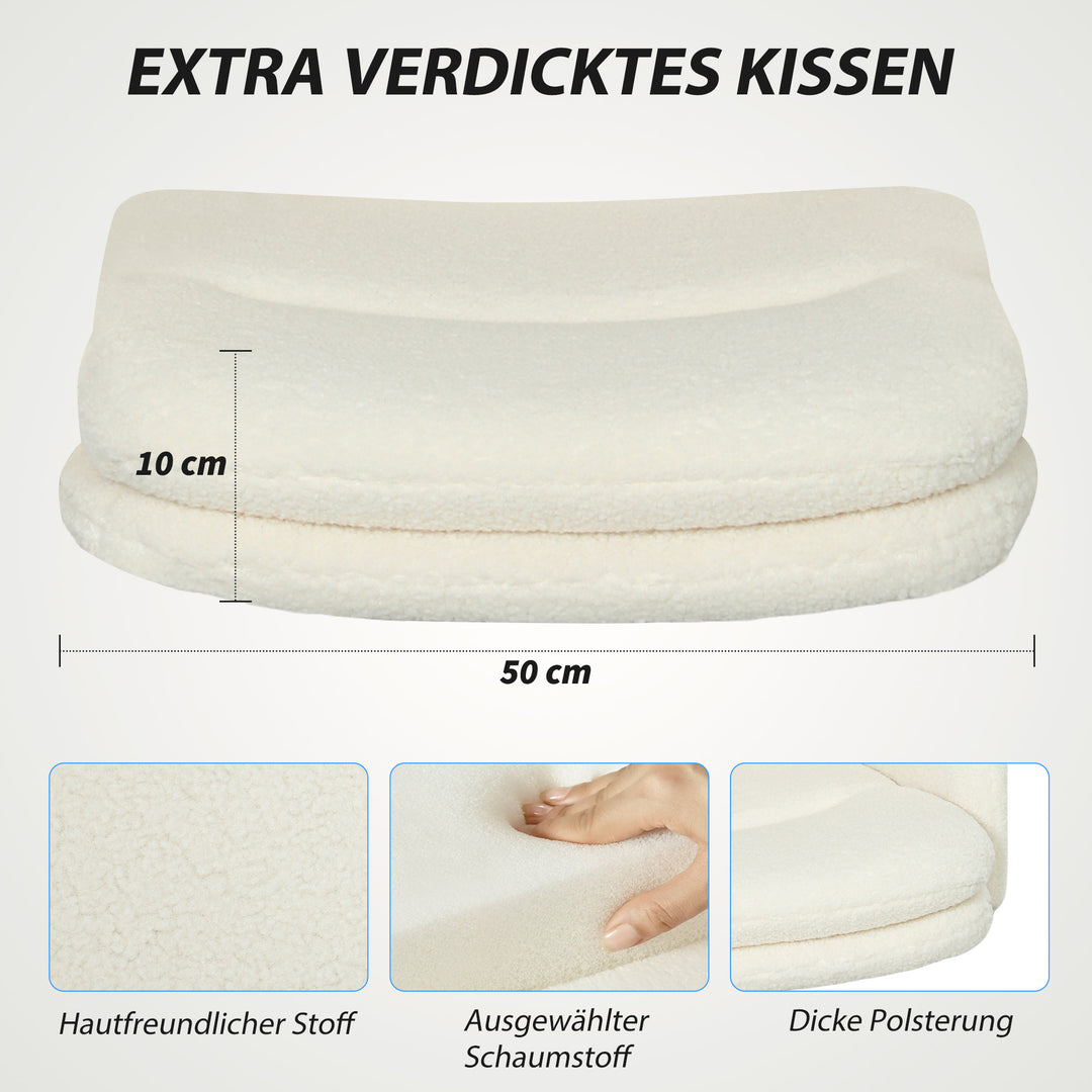 Mobil kontorstol med stofbetræk, armlæn, 5 hjul, drejefunktion, cremehvid