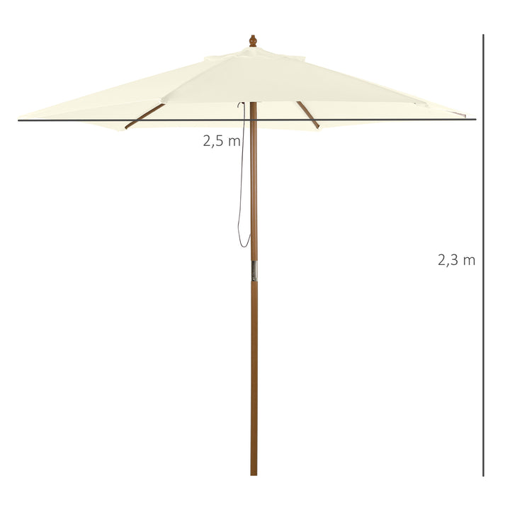 Parasol Ø 250 cm, parasol med trækmekanisme, balkonparasol, strandparasol af bambus, vindtæt, markedsparasol, solskærm til balkon, terrasse, have, hvid