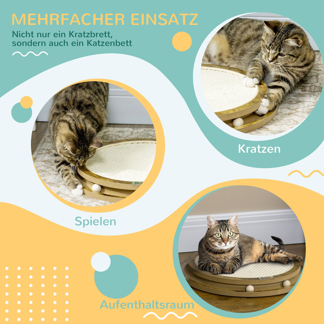 Kradsebræt med legetøj, kradsemåtte, kattelegetøj, 40 cm x 40 cm x 4,5 cm, naturlig