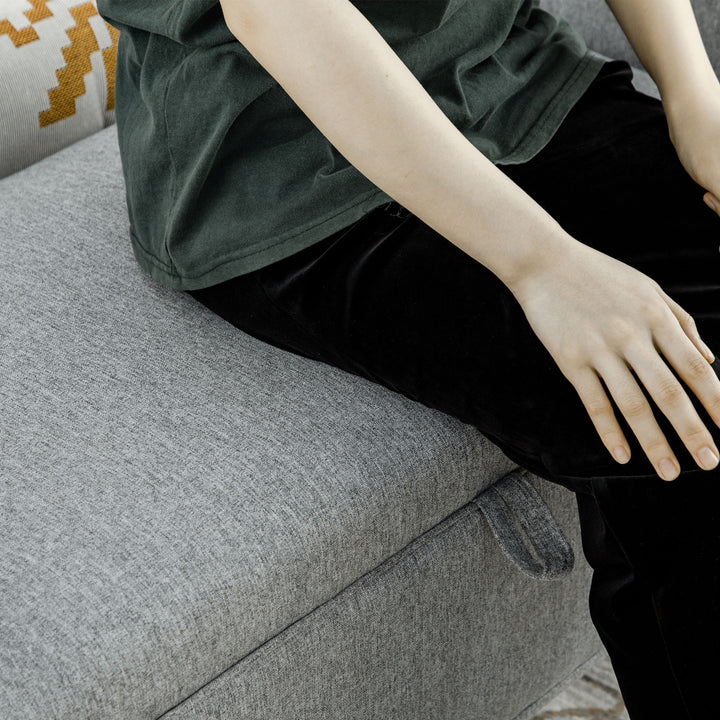 Bænk sengebænk polstret bænk med opbevaring, linnedlook, grå