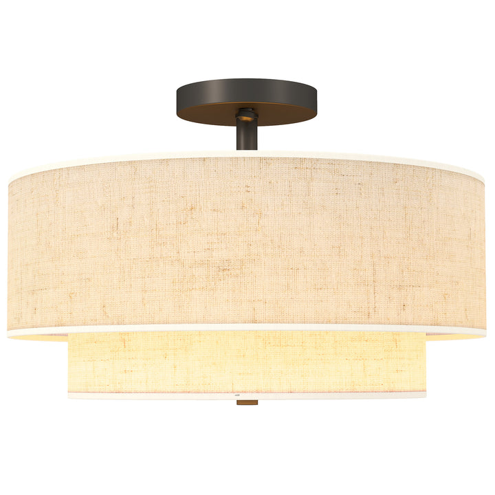 Loftlampe, pendel med dobbeltskærme i linned look, cremehvid