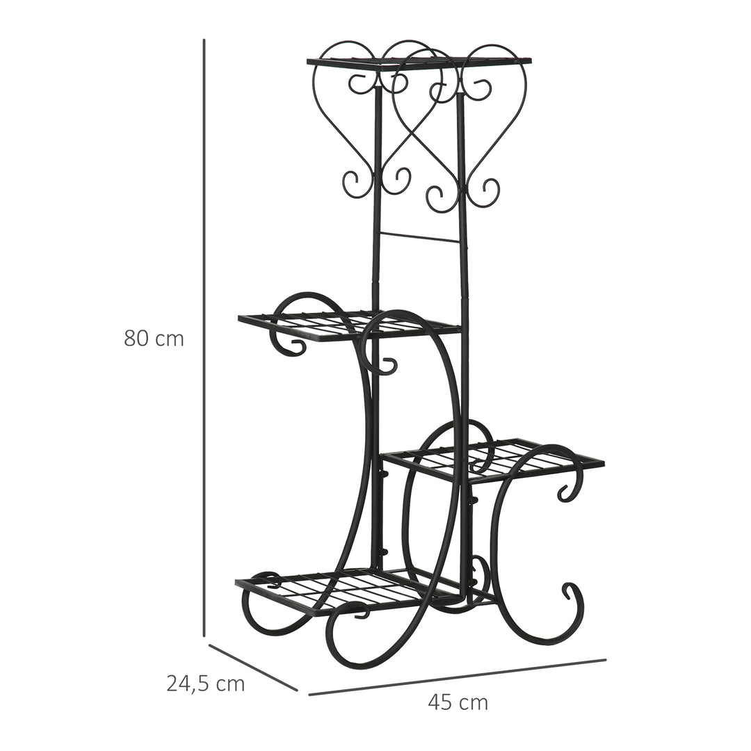 Metal blomsterstativ, 4-lags plantehylde, blomsterstige, blomsterstativ til indendørs og udendørs brug, have, balkon, sort, 45 x 24,5 x 80 cm