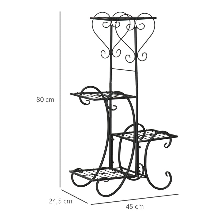 Metal blomsterstativ, 4-lags plantehylde, blomsterstige, blomsterstativ til indendørs og udendørs brug, have, balkon, sort, 45 x 24,5 x 80 cm