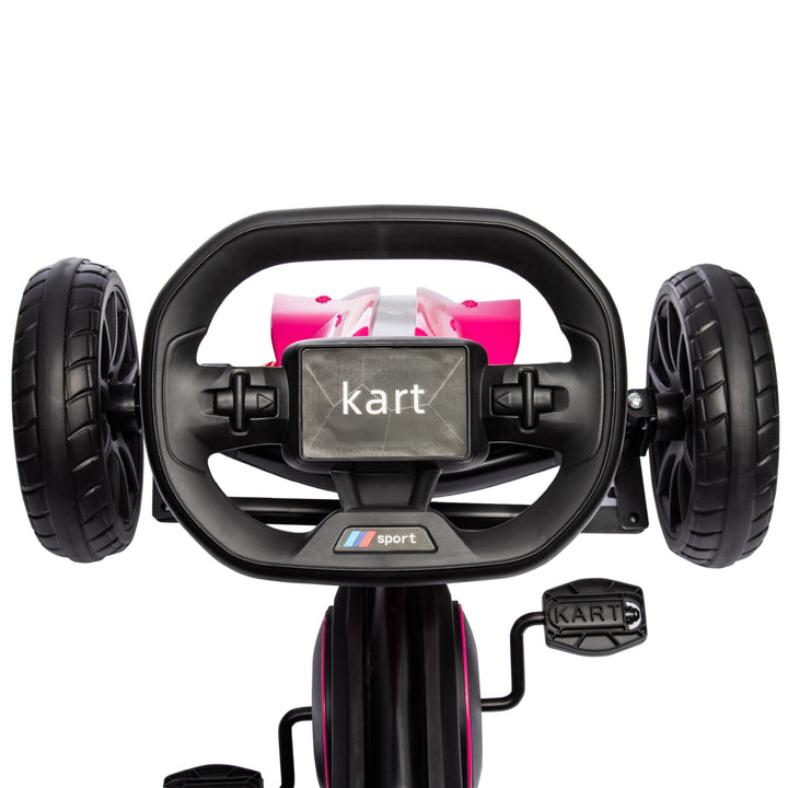 Gokart, børnekøretøj med justerbart sæde, pedalbil, pedalbil med håndbremse, 3-8 år, udendørs, lyserød