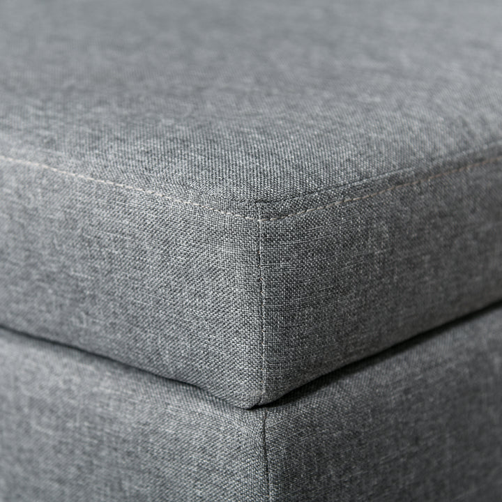 Opbevaringsbænk med aftagelig bakke, polstret bænk med linnedlook, kommode med træben, kommodebænk til stue, soveværelse, entre, 107 x 50 x 44 cm, mørkegrå