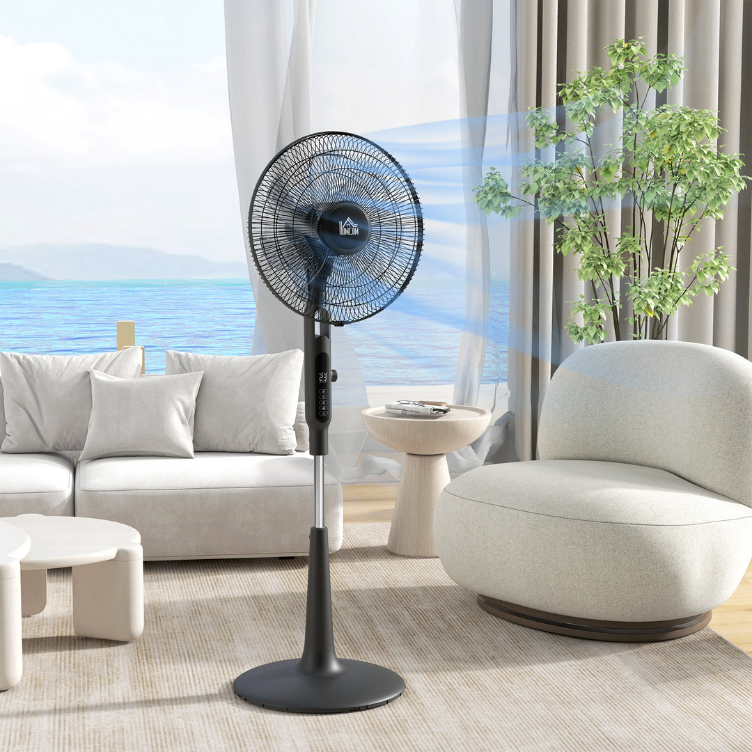 Stille piedestalventilator med fjernbetjening, 3 tilstande, 28 hastigheder, myggenet og oscillation, sort