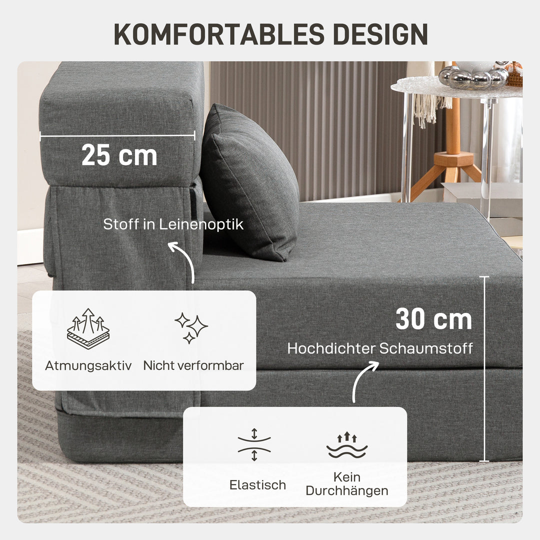 3-i-1 sovesofa med linnedlook, 80 x 80 x 64 cm, mørkegrå