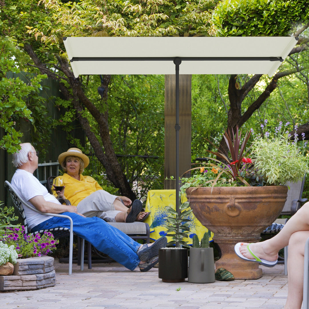 Parasol 180 grader drejelig højdejusterbar haveparasol med aluminiumsstang 150x205cm beige