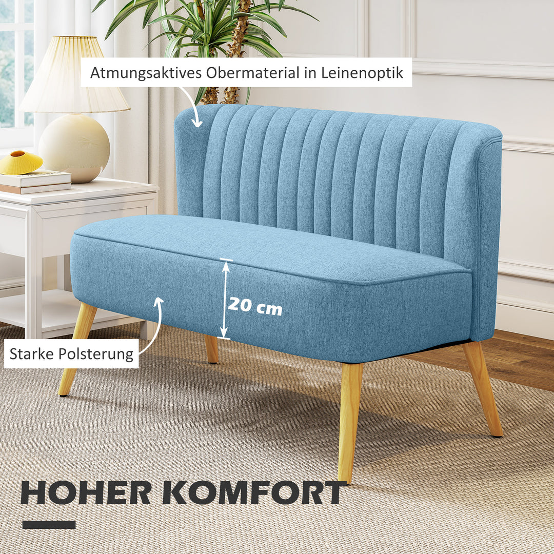 2-Personers sofa i retro-look, blød polstring, letplejeligt betræk, op til 150 kg, 117 x 56,5 x 77 cm, blå