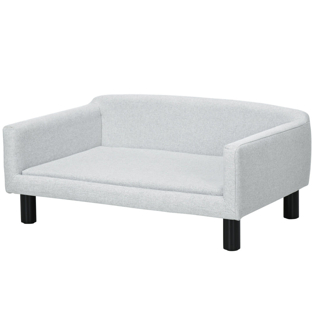 Hundesofa, Hundeseng, Hundeseng lavet af fløjl med ryglæn, Træben, Kattesofa til mellemstore hunde, 82 x 54 x 36 cm, Lysegrå