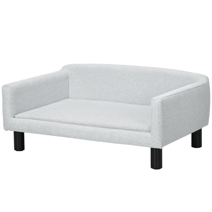 Hundesofa, Hundeseng, Hundeseng lavet af fløjl med ryglæn, Træben, Kattesofa til mellemstore hunde, 82 x 54 x 36 cm, Lysegrå