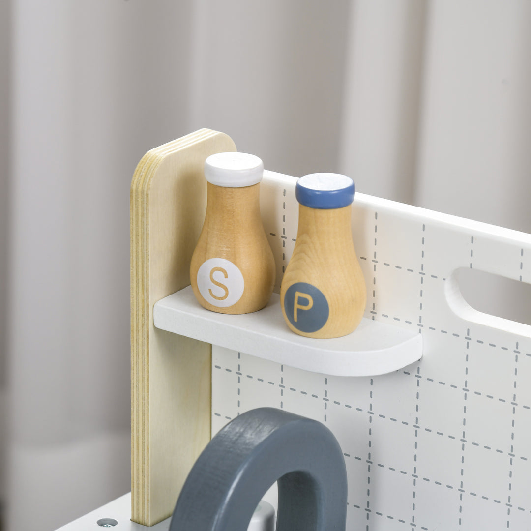 10-Delt børnekøkkensæt med krydderiflasker, gryde, æg og fisk, 36 x 21,5 x 25 cm, grå/gul