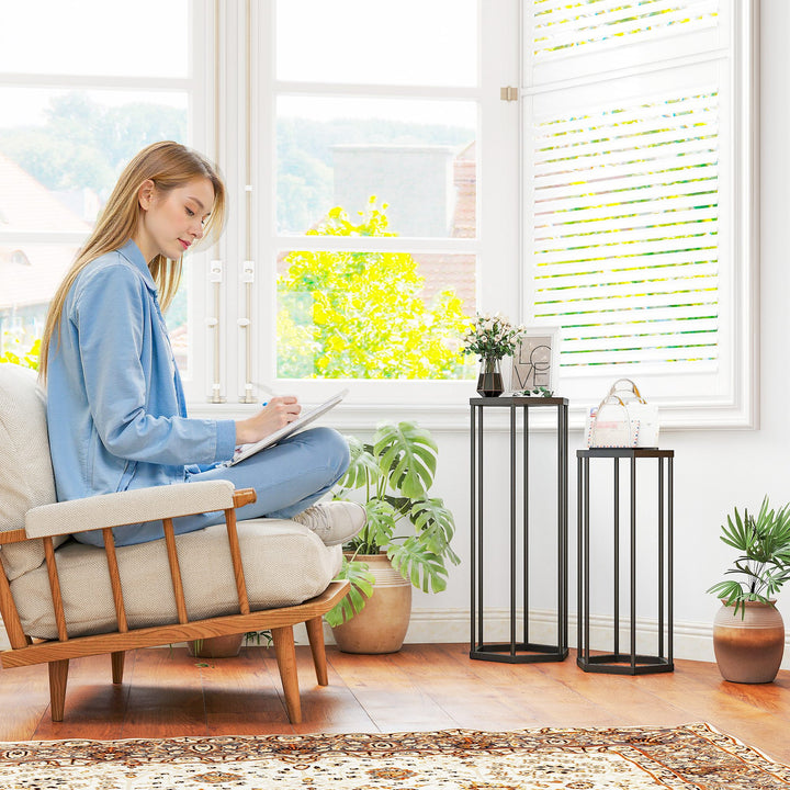 Sæt med 2 plantestativer til indendørs og udendørs brug, sekskantede metalblomsterpotteholdere til have, terrasse, balkon