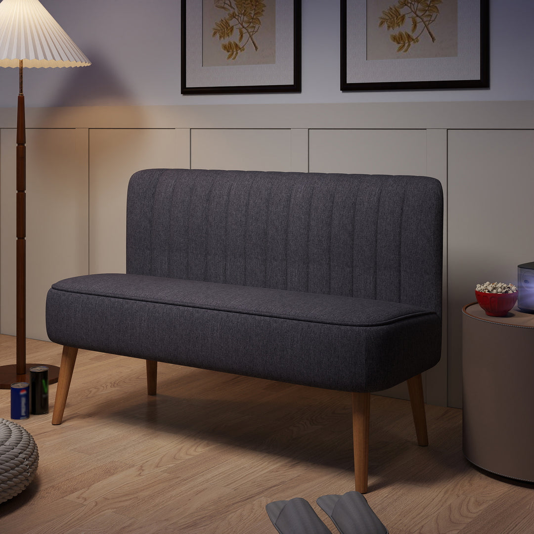 2-Personers sofa, blød polstring, letplejeligt betræk, op til 150 kg, 117 x 56,5 x 77 cm, mørkegrå