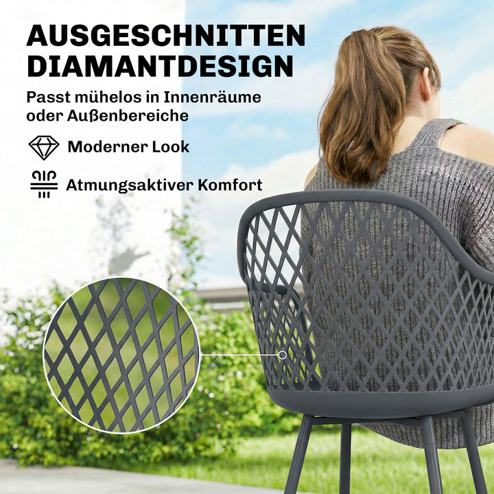 Havestolsæt med 4, UV-bestandige plastikhavestole med armlæn og ryglæn, 56 x 51 x 84 cm, mørkegrå