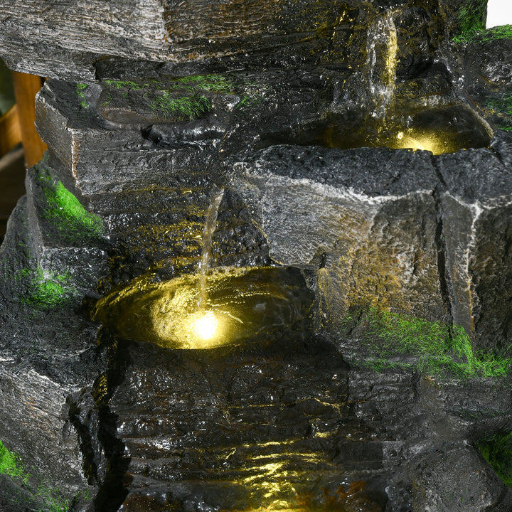 Havefontæne, stenlook, 4-lags, soldrevet, led'er, 57 cm højde, harpiks, grå/brun