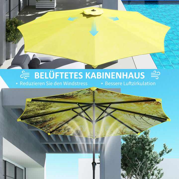 Parasol 300 cm, parasol med håndsving, ottekantet balkonparasol gul