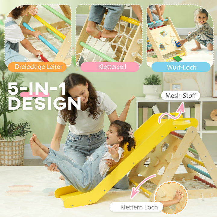4-I-1 klatrestativ med stige, rebstige, rutsjebane, klatrevæg, indendørs, til børn 1,5 til 4 år